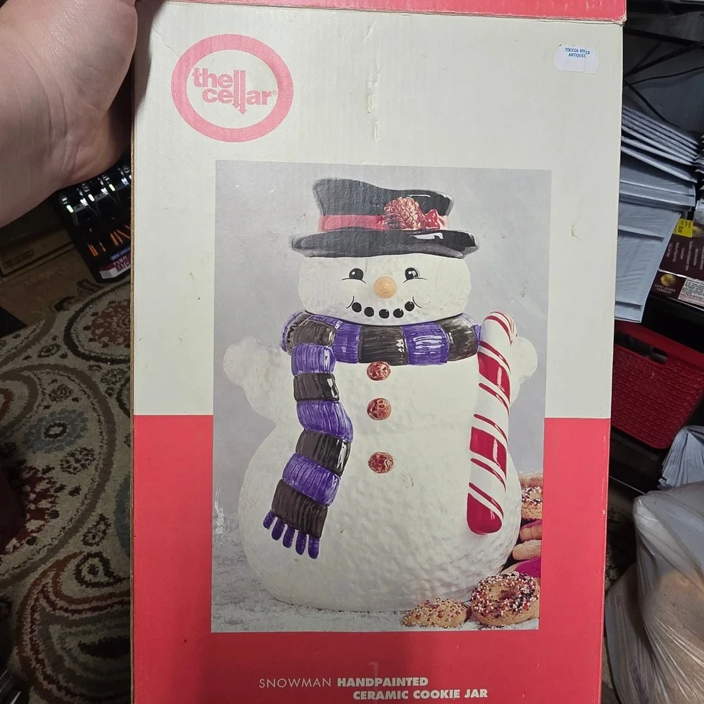 The Cellar Snowman Handpainted Ceramic Cookie Jar Christmas Holiday PL119R0688